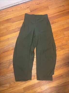 Army green barrel leg Pants elastic waist flat front